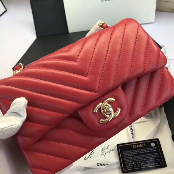 Chanel Classic Flap Bags Red Original Sheepskin Leather 1116 Gold