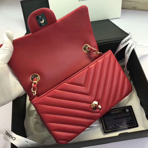 Chanel Classic Flap Bags Red Original Sheepskin Leather 1116 Gold