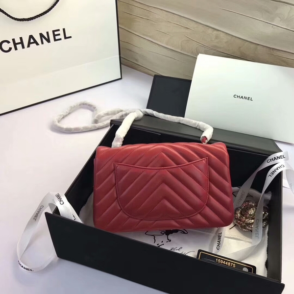 Chanel Classic Flap Bags Red Original Sheepskin Leather 1116 Silver