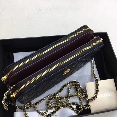 Chanel Shoulder Bag Black Cannage Pattern Leather CHA6845 Gold Chanel Shoulder Bag Black Cannage Pattern Leather CHA6845 Gold