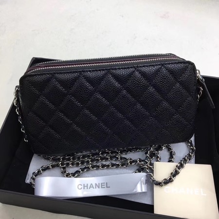 Chanel Shoulder Bag Black Cannage Pattern Leather CHA6845 Silver Chanel Shoulder Bag Black Cannage Pattern Leather CHA6845 Silver
