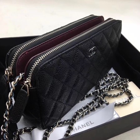 Chanel Shoulder Bag Black Cannage Pattern Leather CHA6845 Silver Chanel Shoulder Bag Black Cannage Pattern Leather CHA6845 Silver