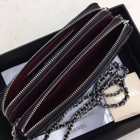 Chanel Shoulder Bag Black Cannage Pattern Leather CHA6845 Silver Chanel Shoulder Bag Black Cannage Pattern Leather CHA6845 Silver