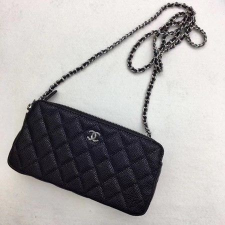 Chanel Shoulder Bag Black Cannage Pattern Leather CHA6845 Silver Chanel Shoulder Bag Black Cannage Pattern Leather CHA6845 Silver