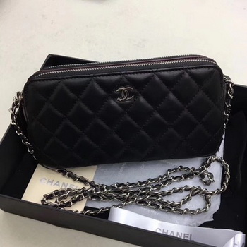 Chanel Shoulder Bag Black Sheepskin Leather CHA6845 Silver
