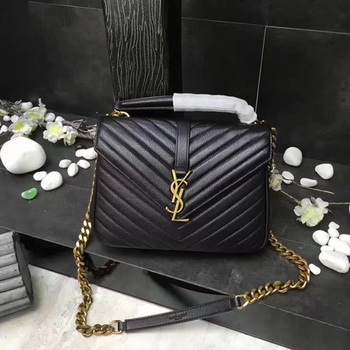 YSL Classic Monogramme Black Leather Flap Bag Y392737 Gold