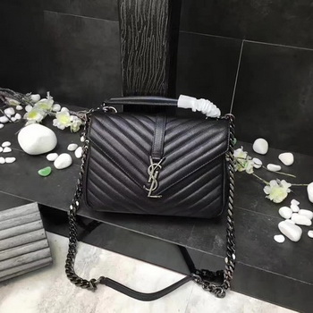 YSL Classic Monogramme Black Leather Flap Bag Y392737 Silver