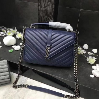 YSL Classic Monogramme Blue Leather Flap Bag Y392737 Silver