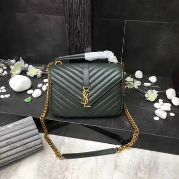 YSL Classic Monogramme Green Leather Flap Bag Y392737 Gold