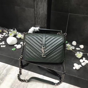 YSL Classic Monogramme Green Leather Flap Bag Y392737 Silver