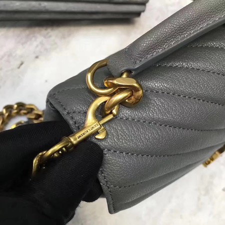 YSL Classic Monogramme Grey Leather Flap Bag Y392737 Gold