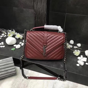YSL Classic Monogramme Red Leather Flap Bag Y392737 Silver