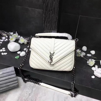 YSL Classic Monogramme White Leather Flap Bag Y392737 Silver