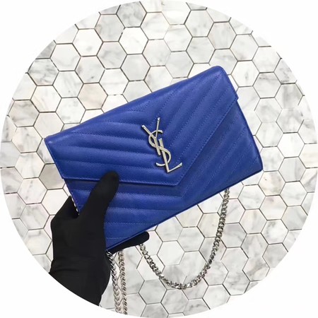 YSL WOC Classic Monogramme Flap Bag Cannage Pattern Y1003 Blue