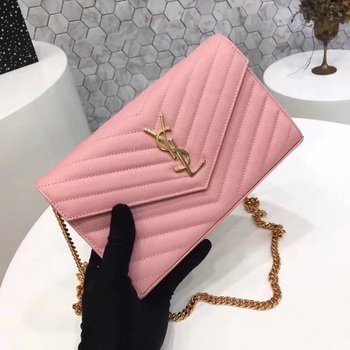 YSL WOC Classic Monogramme Flap Bag Cannage Pattern Y1003 Pink