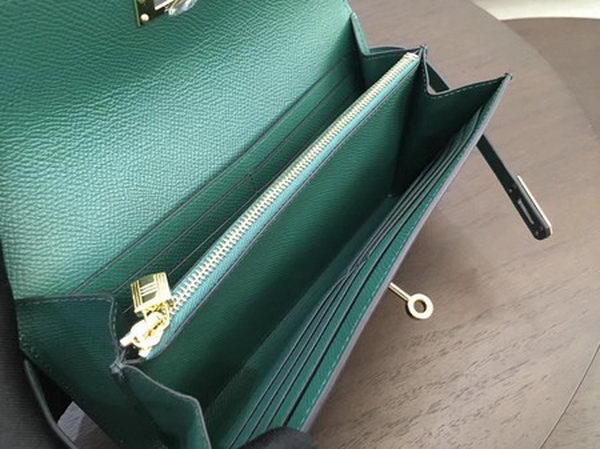 Hermes Kelly Epsom Leather Wallet H4086 Green