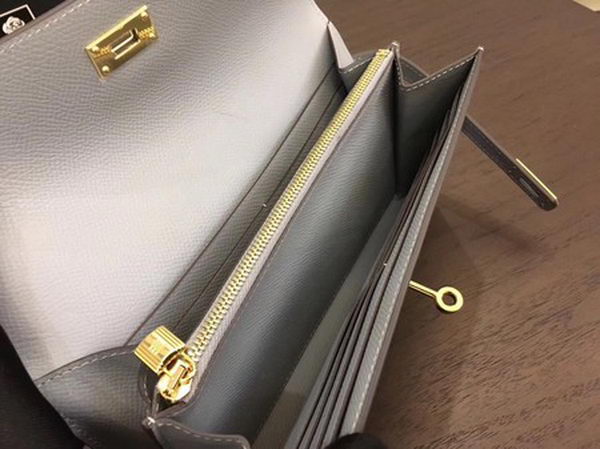 Hermes Kelly Epsom Leather Wallet H4086 Light Grey