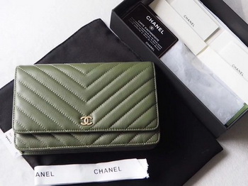 Chanel V mini Flap Bag Chevron Sheepskin Leather A33814V Green