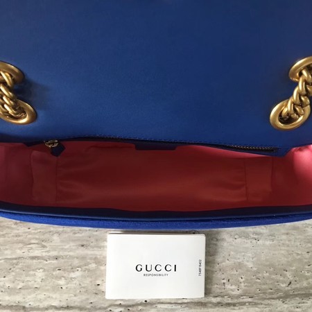 Gucci 443497 GG Marmont Chevron Velvet Shoulder Bag Blue