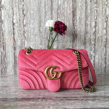 Gucci GG Marmont Chevron Velvet Shoulder Bag 443497 Pink