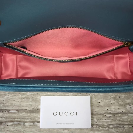 Gucci GG Marmont Chevron Velvet Shoulder Bag 443497 SkyBlue