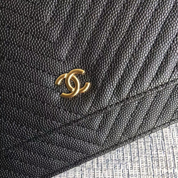 Chanel WOC Flap Shoulder Bag Black Calfskin A33814 Gold