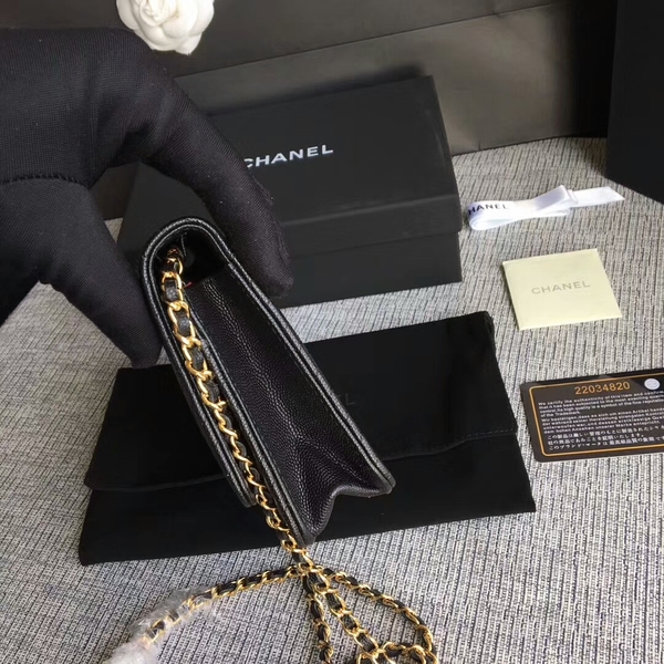 Chanel WOC Flap Shoulder Bag Black Calfskin A33814 Gold
