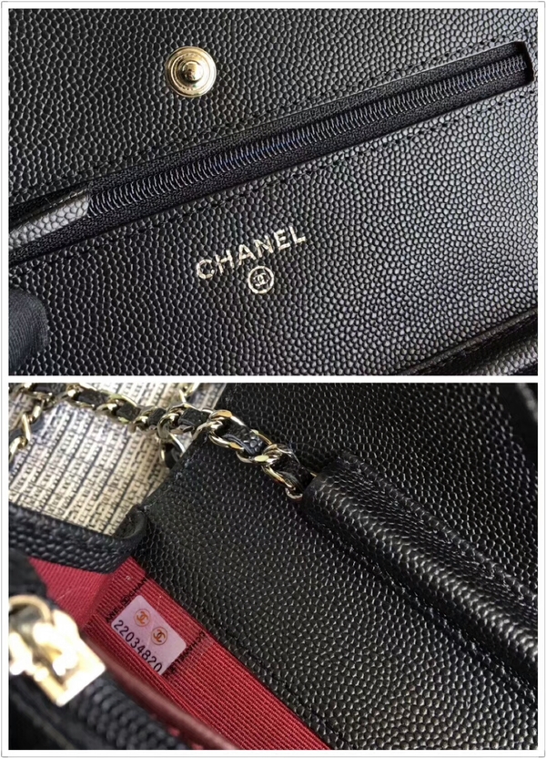 Chanel WOC Flap Shoulder Bag Black Calfskin A33814 Silver