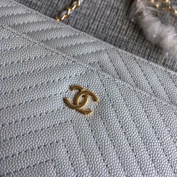 Chanel WOC Flap Shoulder Bag White Calfskin A33814 Gold