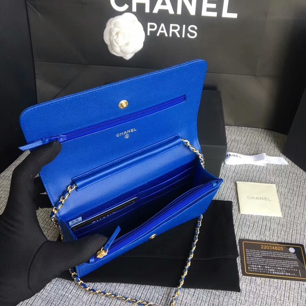 Chanel WOC Flap Shoulder Bag Blue Calfskin Leather A33814 Gold