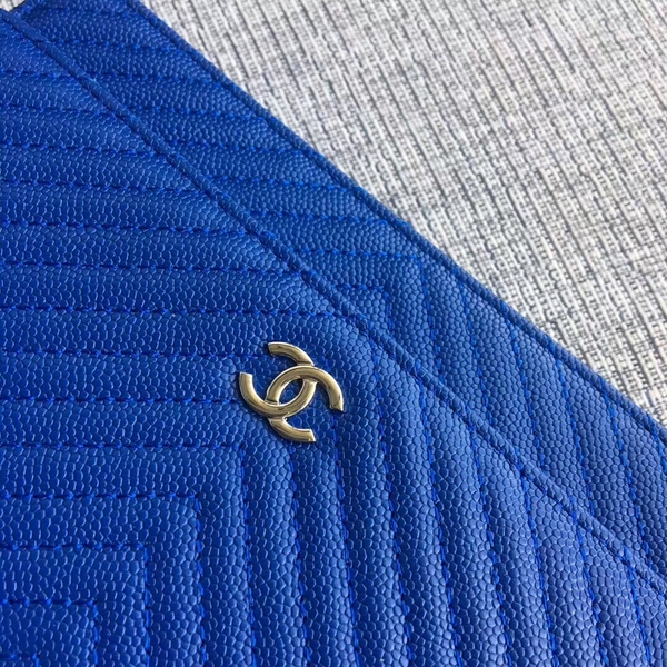 Chanel WOC Flap Shoulder Bag Blue Calfskin Leather A33814 Silver