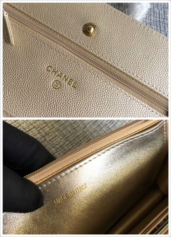 Chanel WOC Flap Shoulder Bag Gold Calfskin Leather A33814 Gold