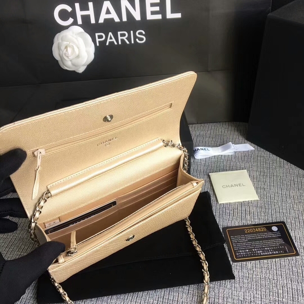 Chanel WOC Flap Shoulder Bag Gold Calfskin Leather A33814 Silver