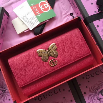 Gucci Leather Continental Wallet with Butterfly ‎499359&