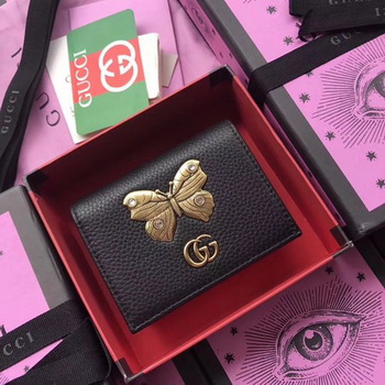 Gucci Leather Card Case with Butterfly ‎499361 Black