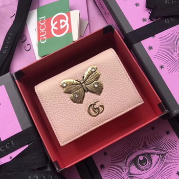 Gucci Leather Card Case with Butterfly ‎499361 Pink