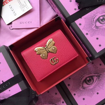 Gucci Leather Card Case with Butterfly ‎499361 Rose