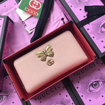 Gucci Leather Zip Around Wallet with Butterfly ‎499363 