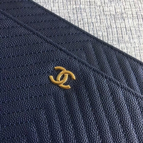 Chanel WOC Flap Shoulder Bag Dark Blue Calfskin Leather A33814 Gold