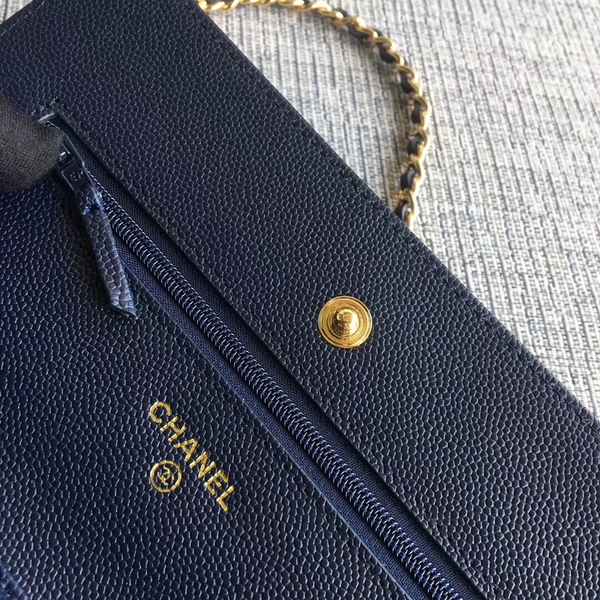 Chanel WOC Flap Shoulder Bag Dark Blue Calfskin Leather A33814 Gold