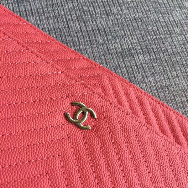 Chanel WOC Flap Shoulder Bag Peach Calfskin Leather A33814 Silver