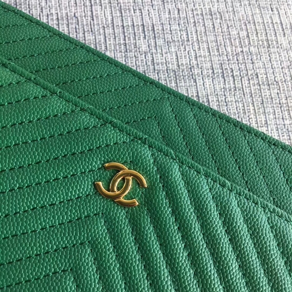 Chanel WOC Flap Shoulder Bag Green Calfskin Leather A33814 Gold