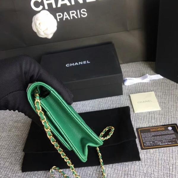 Chanel WOC Flap Shoulder Bag Green Calfskin Leather A33814 Gold