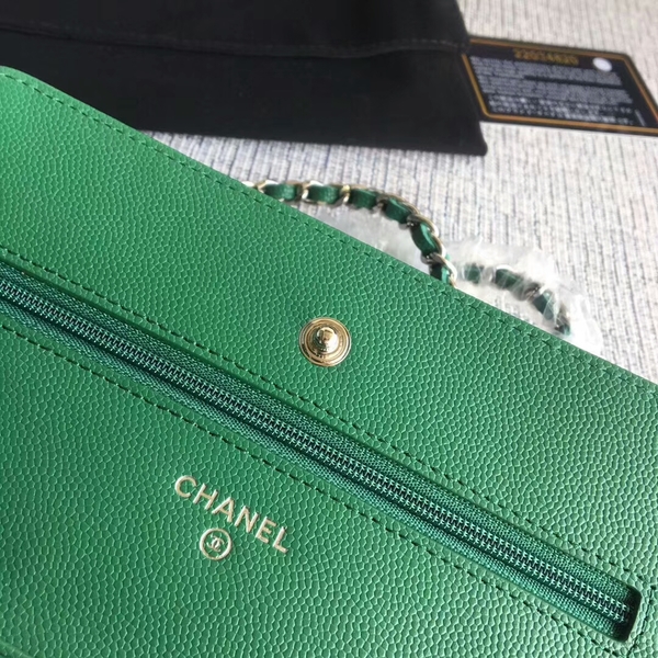 Chanel WOC Flap Shoulder Bag Green Calfskin Leather A33814 Silver