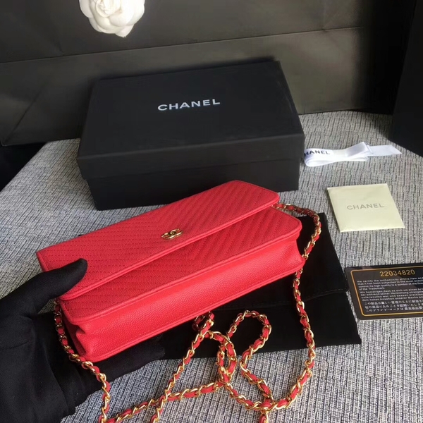Chanel WOC Flap Shoulder Bag Pink Calfskin Leather A33814 Gold