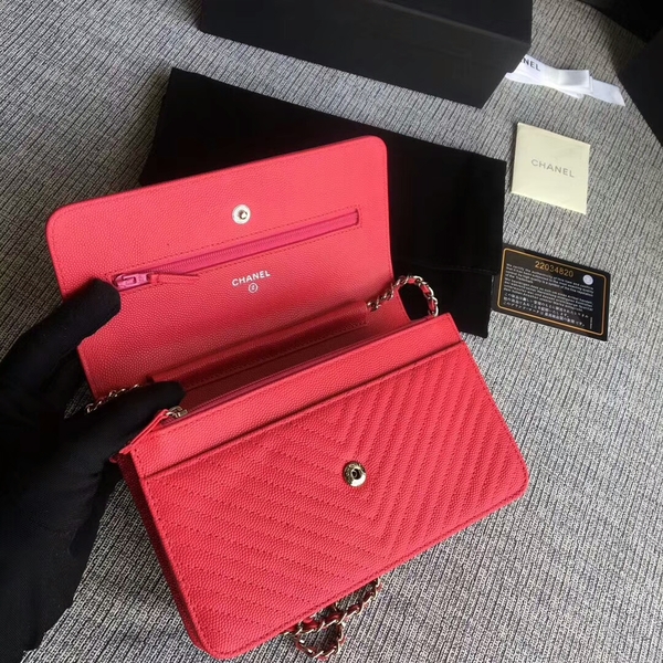 Chanel WOC Flap Shoulder Bag Pink Calfskin Leather A33814 Silver