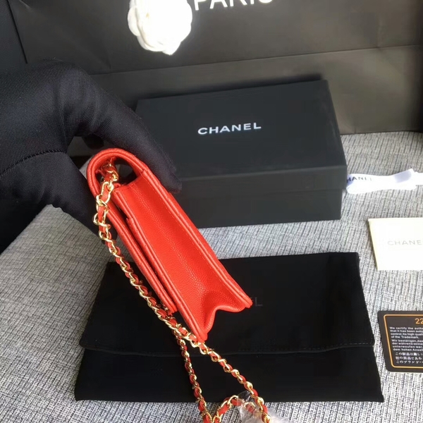 Chanel WOC Flap Shoulder Bag Red Calfskin Leather A33814 Gold