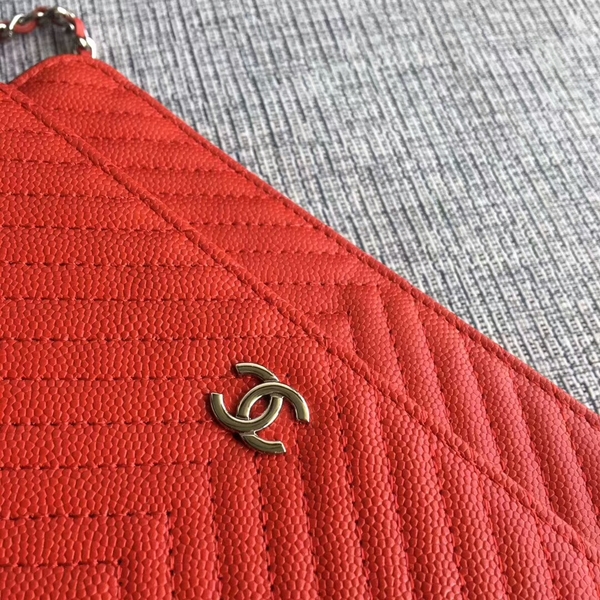 Chanel WOC Flap Shoulder Bag Red Calfskin Leather A33814 Silver