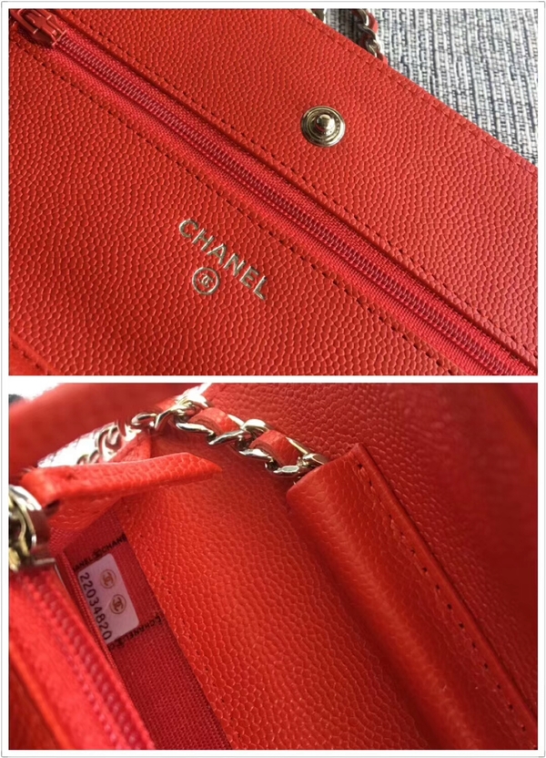 Chanel WOC Flap Shoulder Bag Red Calfskin Leather A33814 Silver