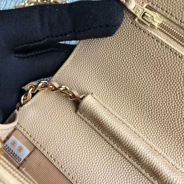 Chanel WOC Flap Shoulder Bag Camel Calfskin Leather A33814 Gold